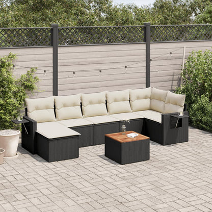 Salon de jardin 8 pcs avec coussins noir résine tressée