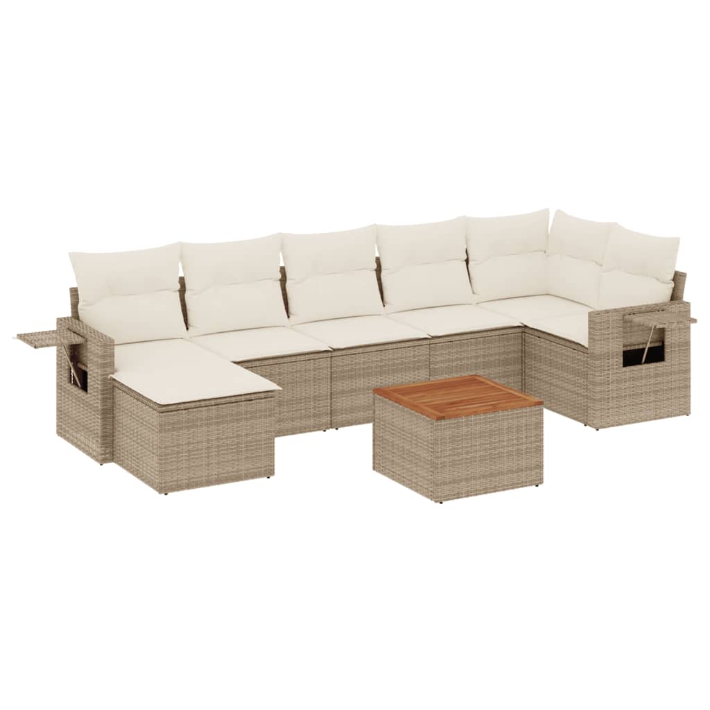 Salon de jardin avec coussins 8 pcs beige résine tressée