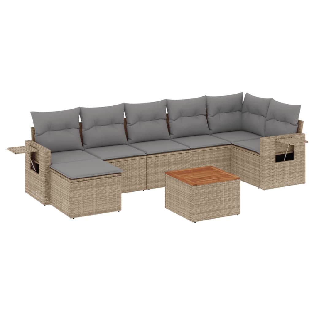 Salon de jardin avec coussins 8pcs mélange beige résine tressée