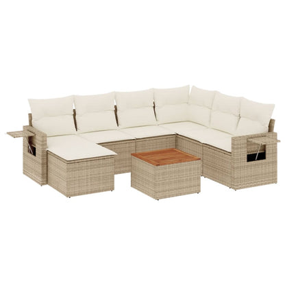 Salon de jardin avec coussins 8 pcs beige résine tressée