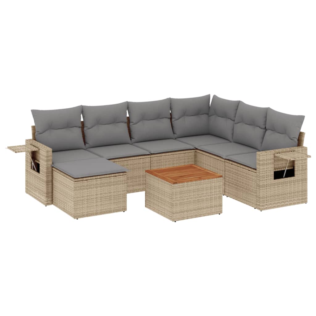 Salon de jardin avec coussins 8pcs mélange beige résine tressée