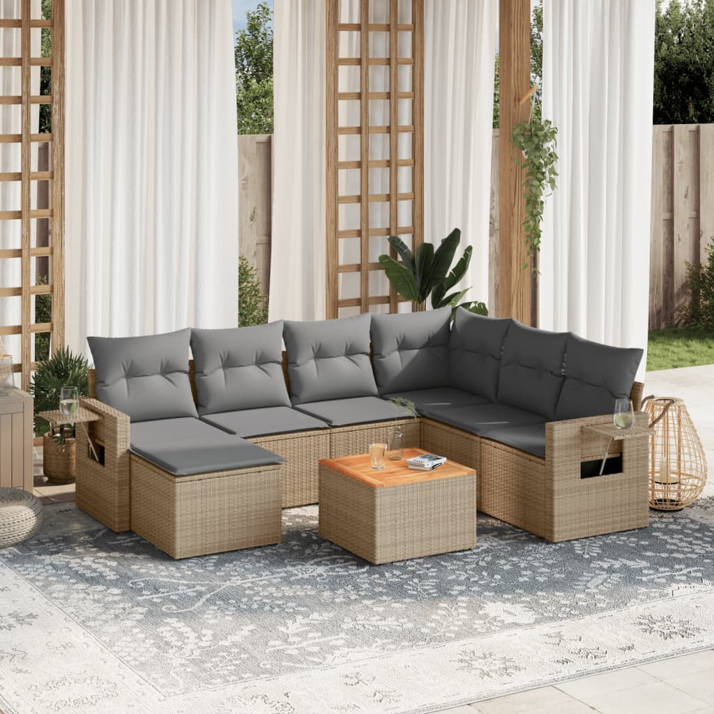 Salon de jardin avec coussins 8pcs mélange beige résine tressée