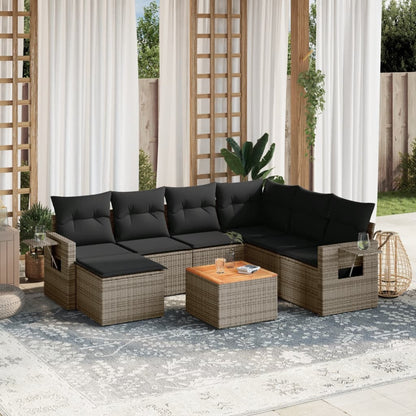 Salon de jardin 8 pcs avec coussins gris résine tressée