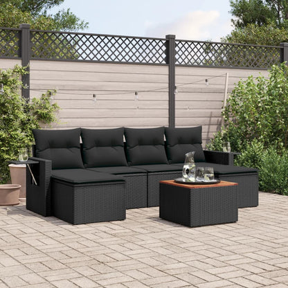 Salon de jardin 7 pcs avec coussins noir résine tressée