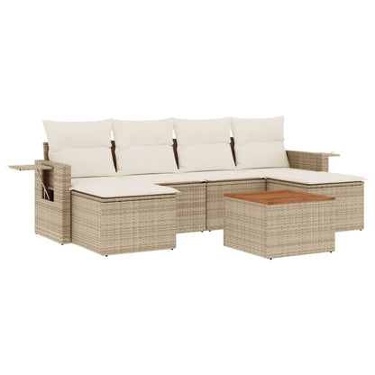 Salon de jardin avec coussins 7 pcs beige résine tressée