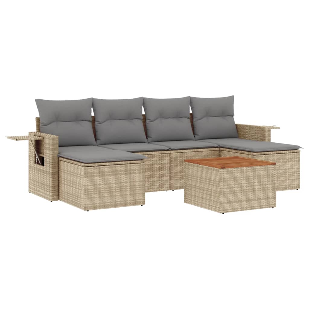 Salon de jardin avec coussins 7pcs mélange beige résine tressée