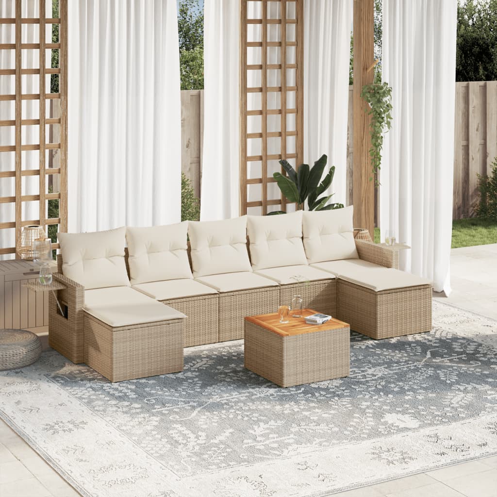 Salon de jardin avec coussins 8 pcs beige résine tressée