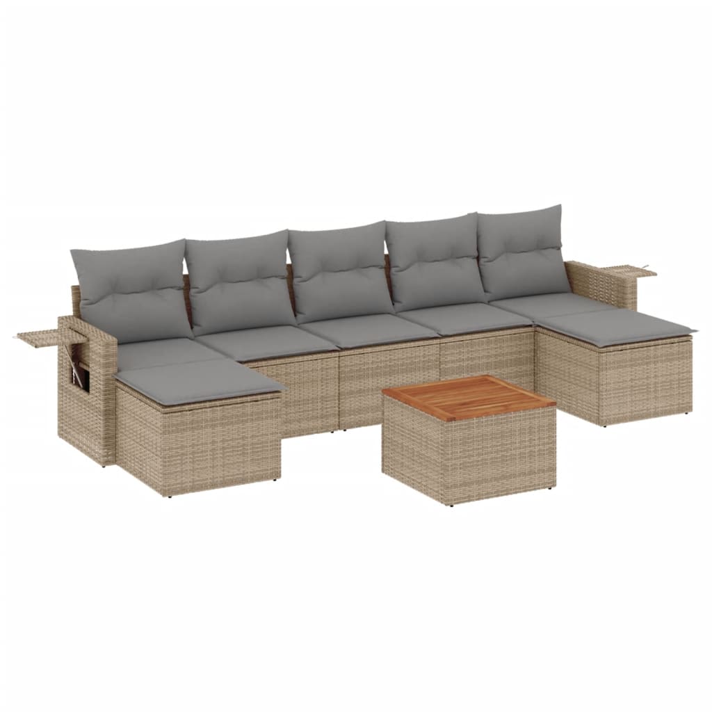 Salon de jardin avec coussins 8pcs mélange beige résine tressée