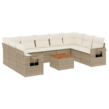 Salon de jardin avec coussins 10 pcs beige résine tressée