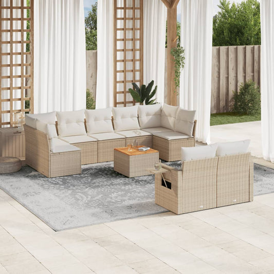 Salon de jardin avec coussins 10 pcs beige résine tressée