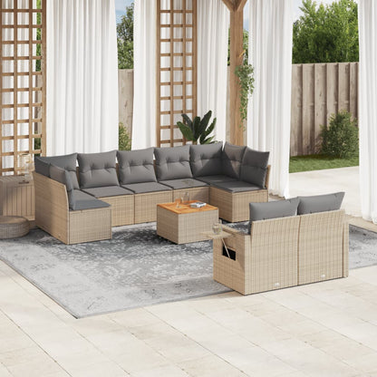 Salon de jardin et coussins 10 pcs mélange beige résine tressée