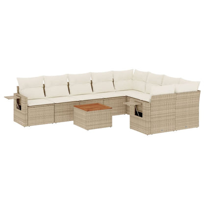 Salon de jardin avec coussins 10 pcs beige résine tressée