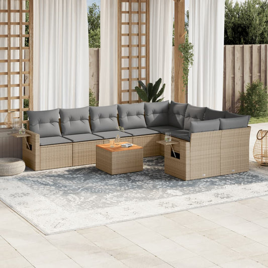 Salon de jardin et coussins 10 pcs mélange beige résine tressée