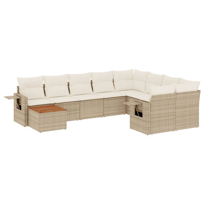 Salon de jardin avec coussins 10 pcs beige résine tressée