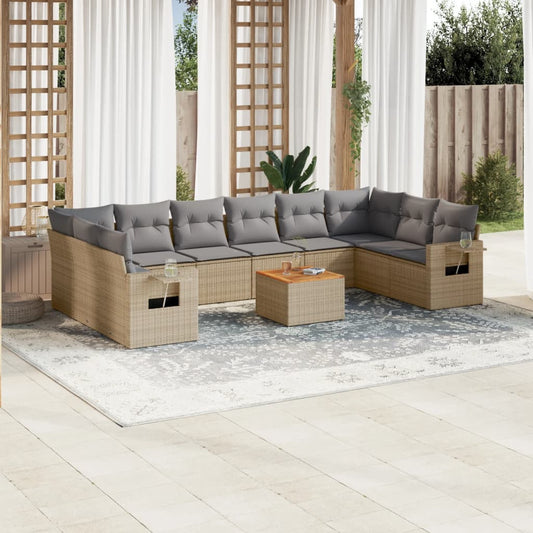 Salon de jardin et coussins 11 pcs mélange beige résine tressée