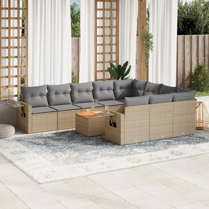 Salon de jardin et coussins 11 pcs mélange beige résine tressée