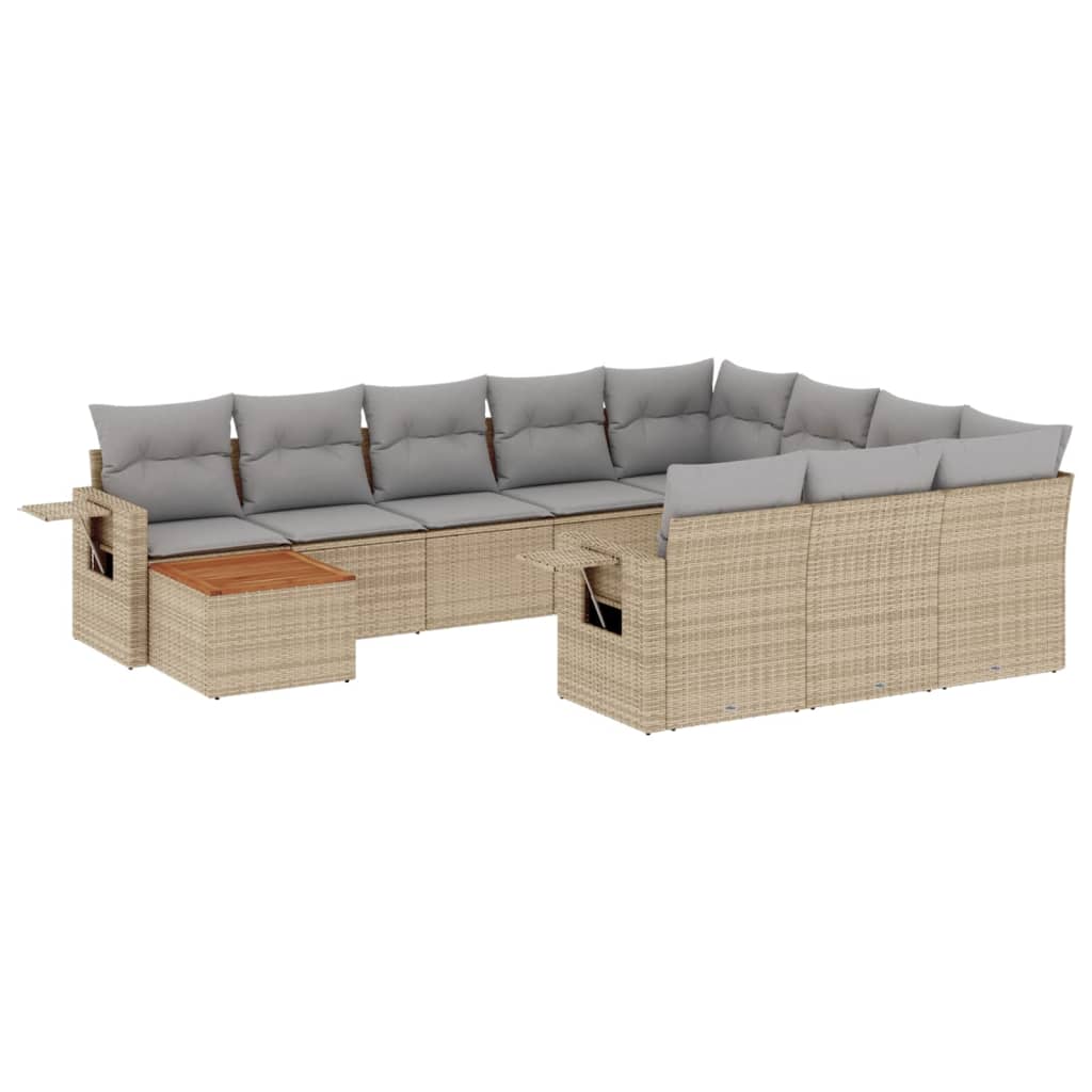 Salon de jardin et coussins 11 pcs mélange beige résine tressée