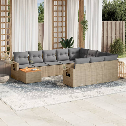 Salon de jardin et coussins 11 pcs mélange beige résine tressée