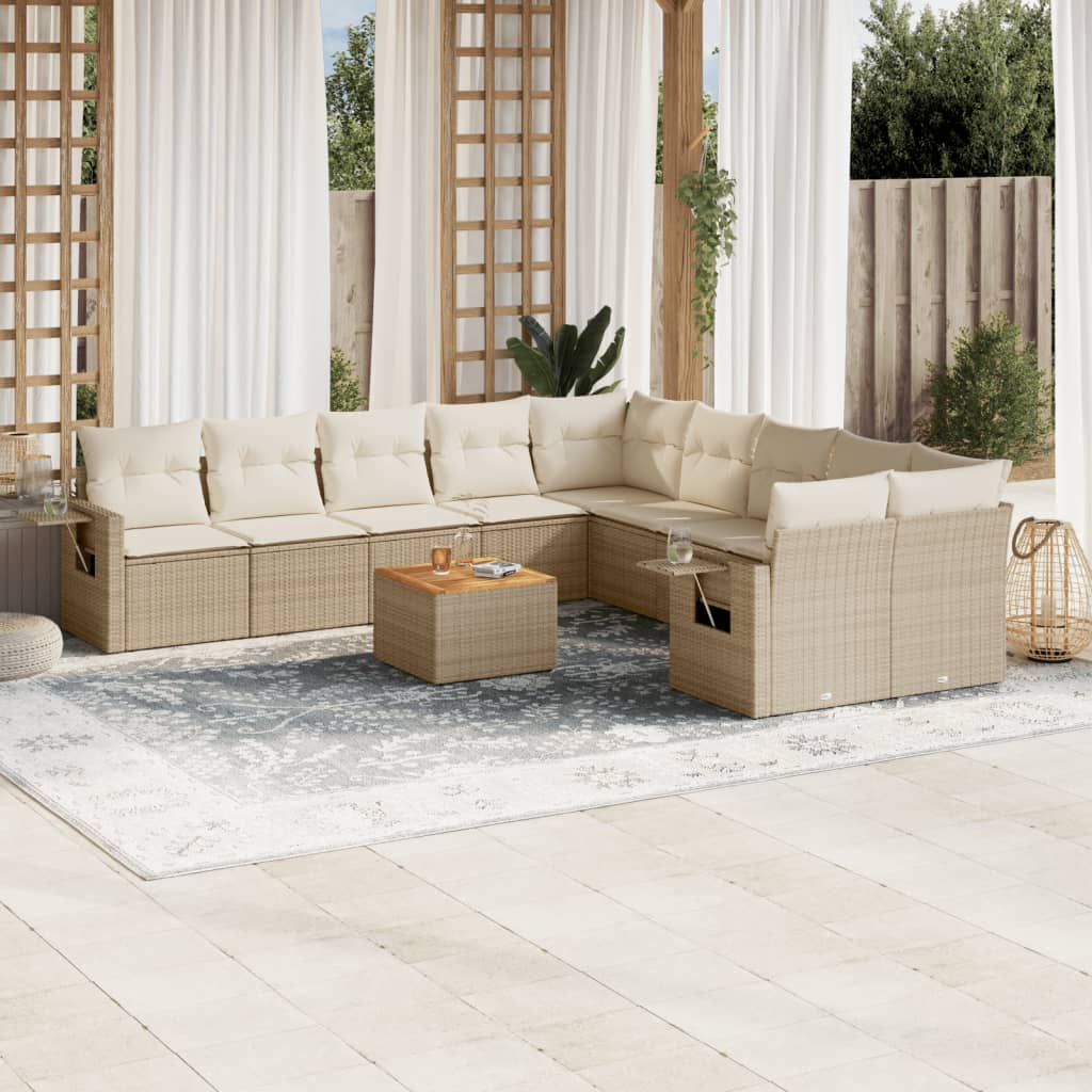 Salon de jardin 11 pcs avec coussins beige résine tressée