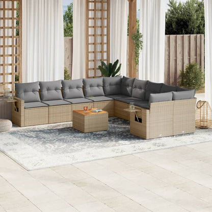 Salon de jardin et coussins 11 pcs mélange beige résine tressée