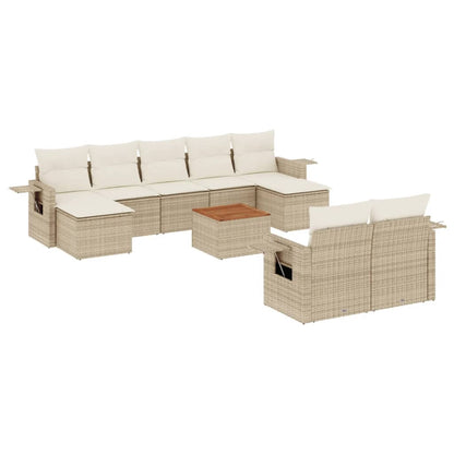 Salon de jardin avec coussins 10 pcs beige résine tressée