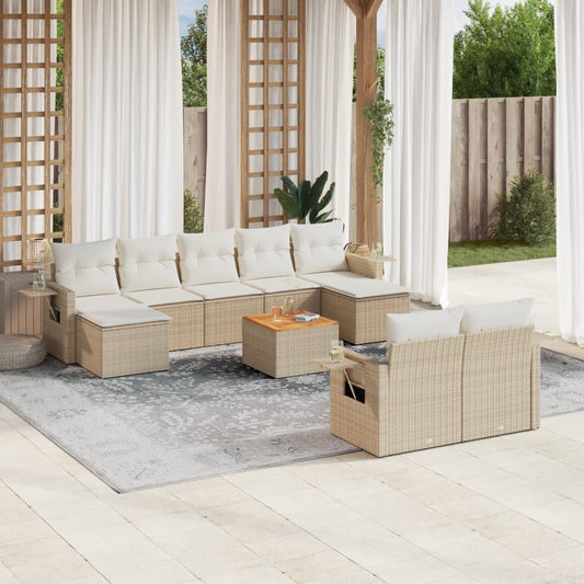 Salon de jardin avec coussins 10 pcs beige résine tressée