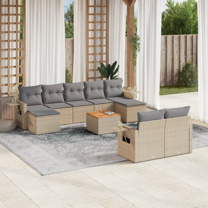 Salon de jardin et coussins 10 pcs mélange beige résine tressée