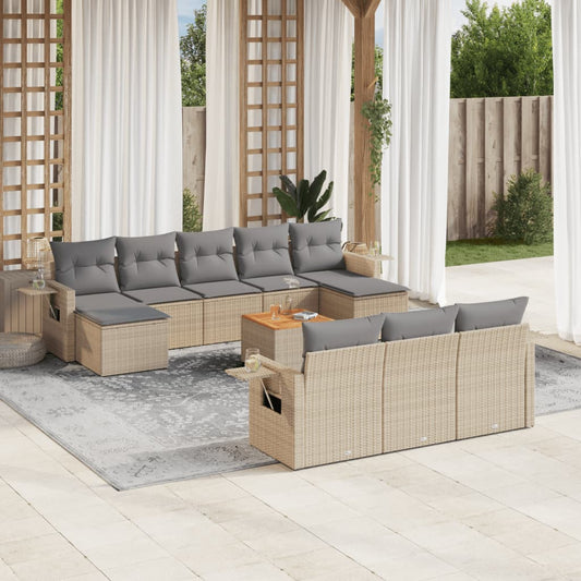 Salon de jardin et coussins 11 pcs mélange beige résine tressée