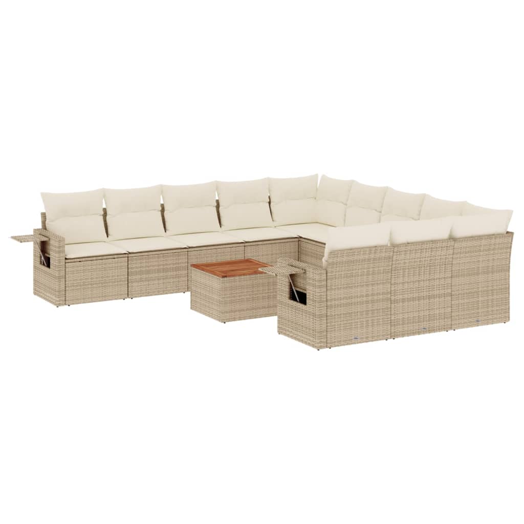 Salon de jardin avec coussins 12 pcs beige résine tressée