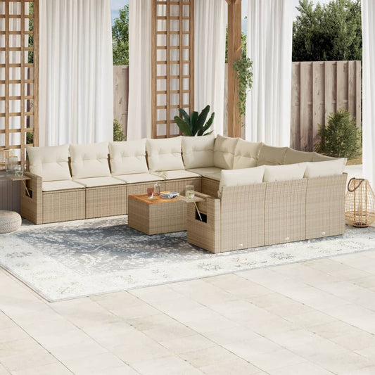 Salon de jardin avec coussins 12 pcs beige résine tressée