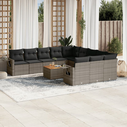 Salon de jardin avec coussins 12 pcs gris résine tressée