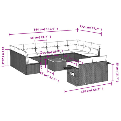 Salon de jardin avec coussins 13 pcs noir résine tressée