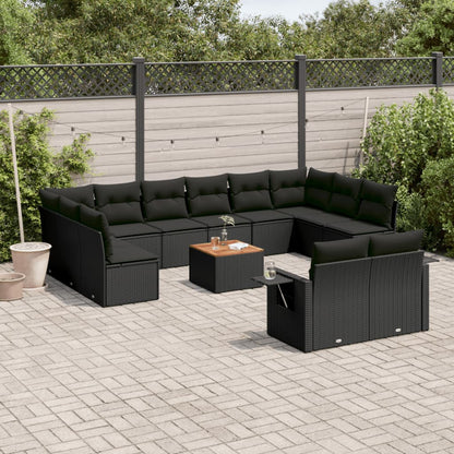 Salon de jardin avec coussins 13 pcs noir résine tressée