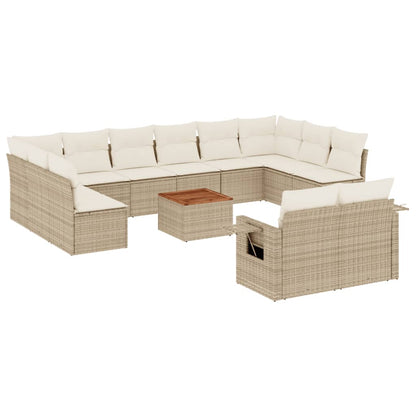 Salon de jardin avec coussins 13 pcs beige résine tressée