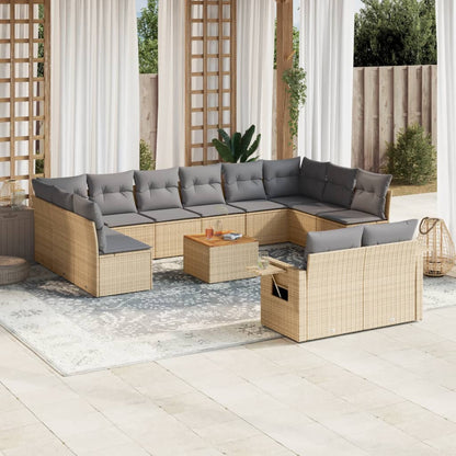 Salon de jardin et coussins 13 pcs mélange beige résine tressée