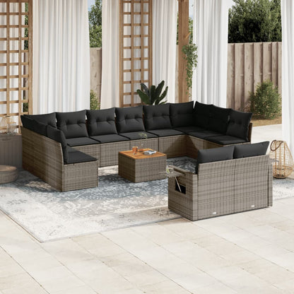 Salon de jardin avec coussins 13 pcs gris résine tressée