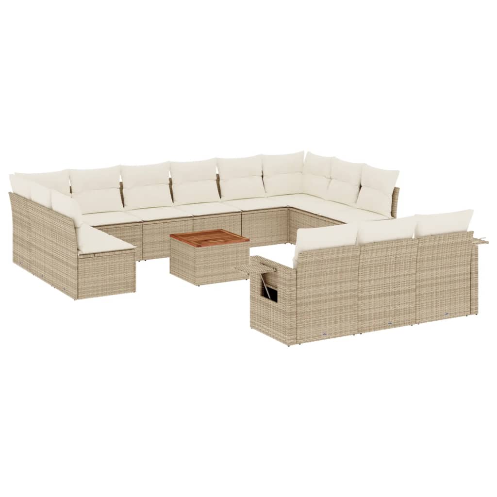 Salon de jardin avec coussins 14 pcs beige résine tressée