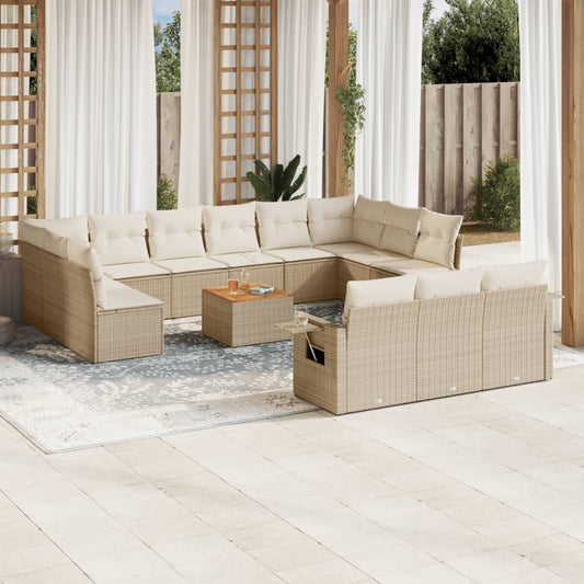 Salon de jardin avec coussins 14 pcs beige résine tressée