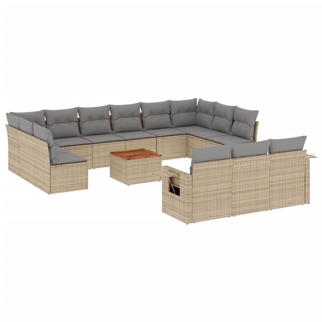 Salon de jardin et coussins 14 pcs mélange beige résine tressée