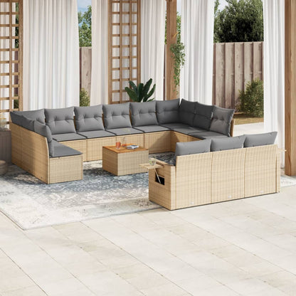 Salon de jardin et coussins 14 pcs mélange beige résine tressée