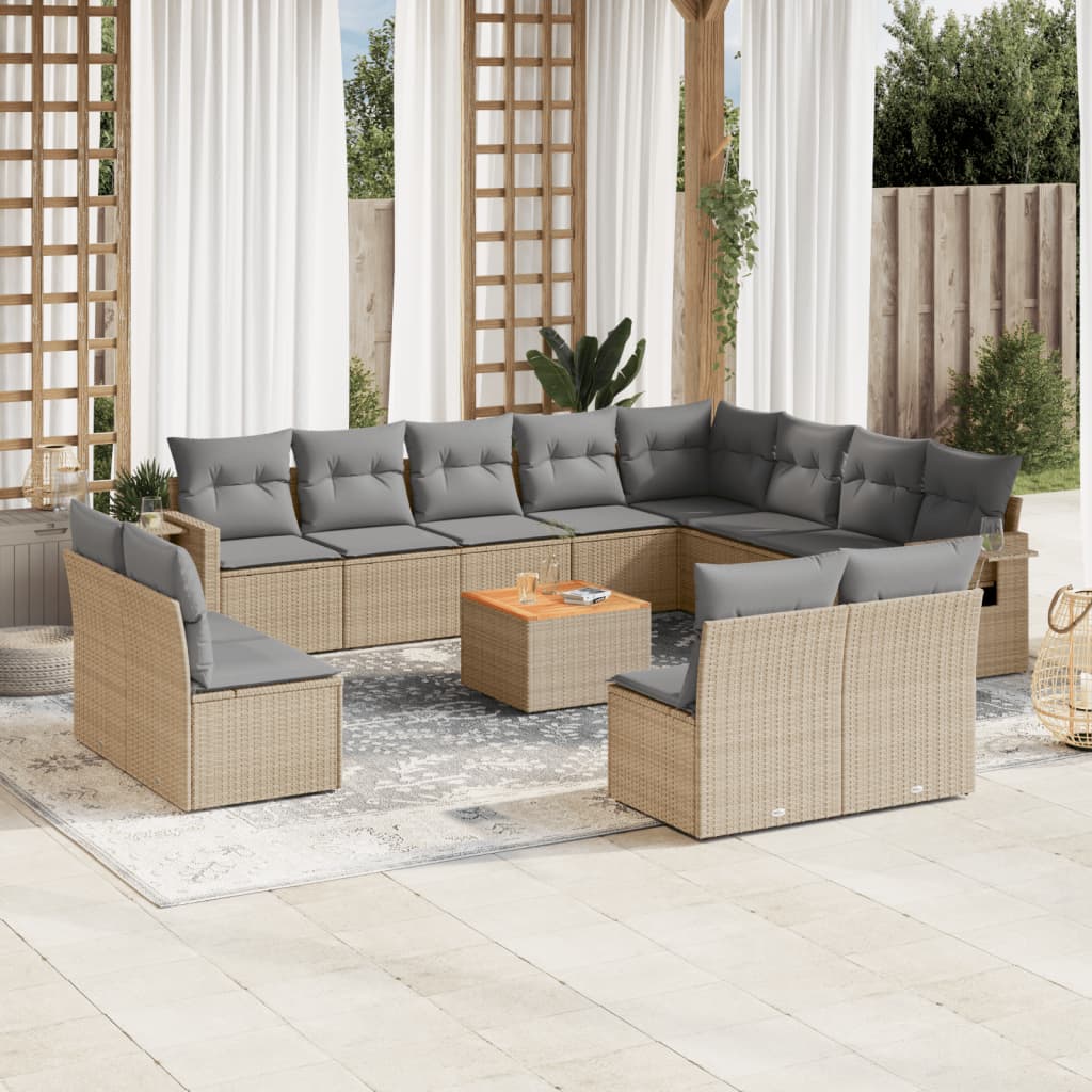 Salon de jardin et coussins 13 pcs mélange beige résine tressée