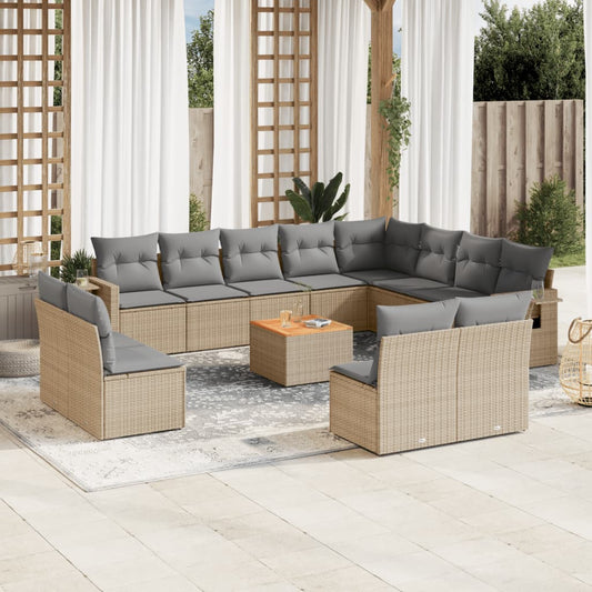 Salon de jardin et coussins 13 pcs mélange beige résine tressée