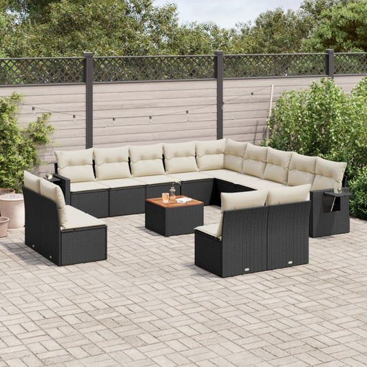 Salon de jardin avec coussins 14 pcs noir résine tressée