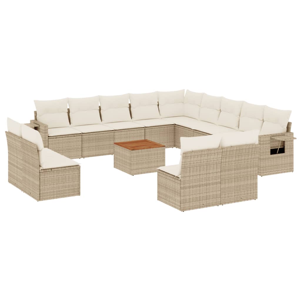 Salon de jardin avec coussins 14 pcs beige résine tressée