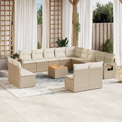 Salon de jardin avec coussins 14 pcs beige résine tressée