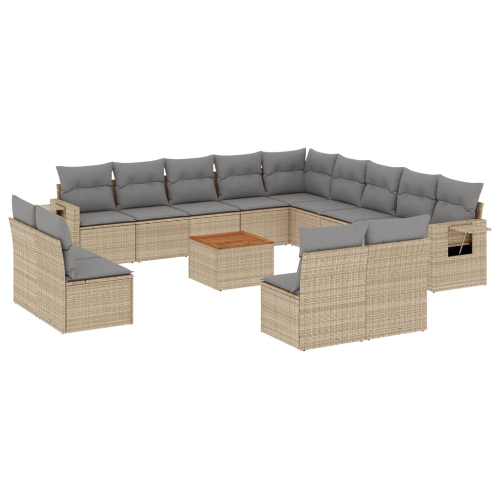 Salon de jardin et coussins 14 pcs mélange beige résine tressée