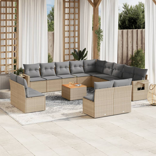 Salon de jardin et coussins 14 pcs mélange beige résine tressée