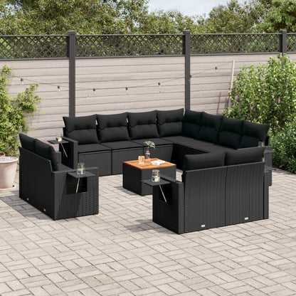 Salon de jardin 12 pcs avec coussins noir résine tressée