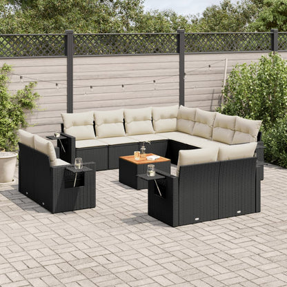 Salon de jardin 12 pcs avec coussins noir résine tressée