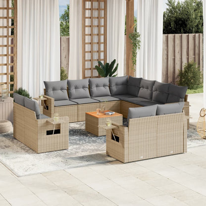 Salon de jardin et coussins 12 pcs mélange beige résine tressée